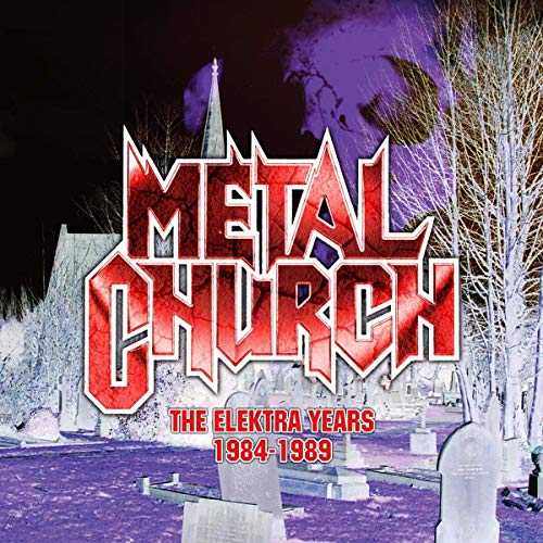 "Album cover with 'Metal Church' in red, gothic font, on a graveyard background."