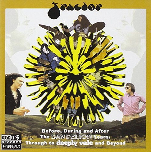 Tractor album cover: band members within a large yellow dandelion puffball.