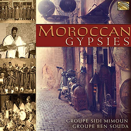 CD cover for “Moroccan Gypsies” featuring musicians and street scenes.