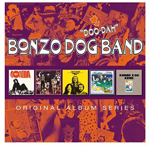 "Purple and orange album cover with 'Bonzo Dog Band' and five smaller album images."