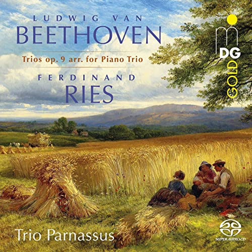 CD cover: landscape painting of farmers in a golden wheat field.