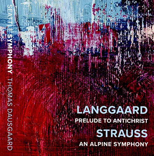 CD cover with abstract red and blue paint, text naming composers.