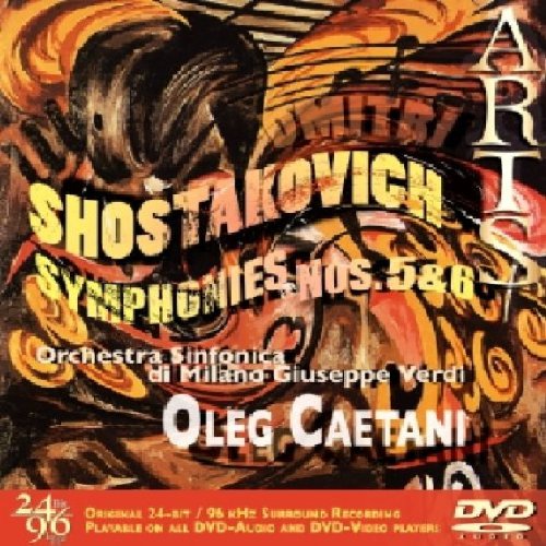 DVD cover for Shostakovich's Symphonies 5 & 6, featuring abstract art and text overlay.