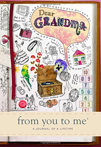 "Journal cover with 'Dear Grandma' title, illustrations, and 'from you to me' subtitle on beige banner."