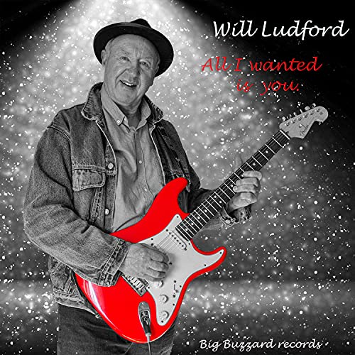 Will Ludford with red electric guitar, album cover with snow effect.