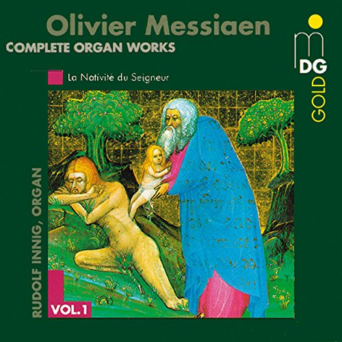 "CD cover art of Olivier Messiaen's Complete Organ Works, featuring a religious scene."