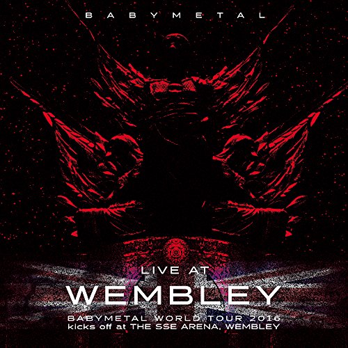 "CD cover art for BABYMETAL Live At Wembley, featuring a dark red winged figure."