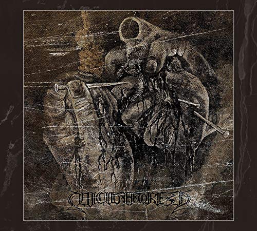 Dark, textured album cover with distorted figures and the band name "WOODFOREST".