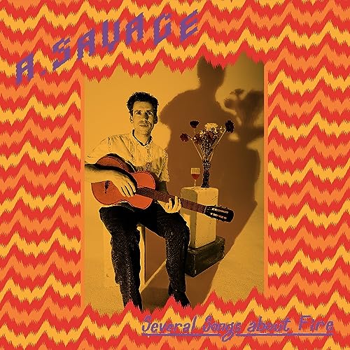 A. Savage album cover: man with guitar, flowers, and zigzag pattern.