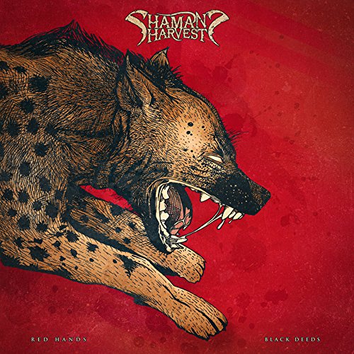 "CD album cover featuring a snarling hyena on a red background."