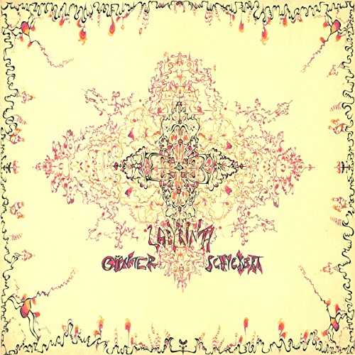 The image is a pale yellow album cover with intricate red and black designs.