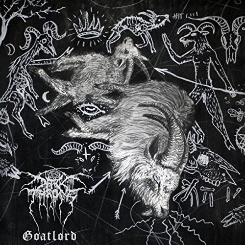 Black and white album cover with goat imagery and primitive drawings.