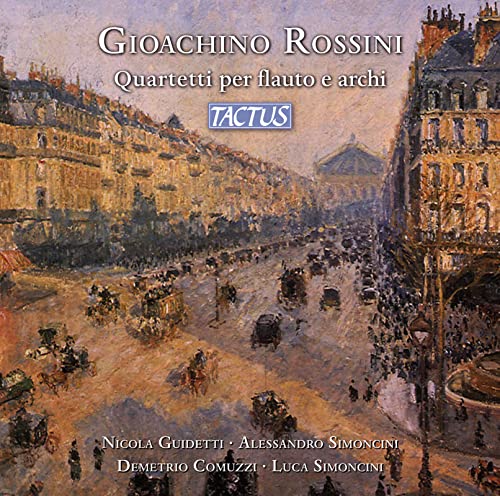 CD cover: Rossini quartets with a Parisian street scene painting.