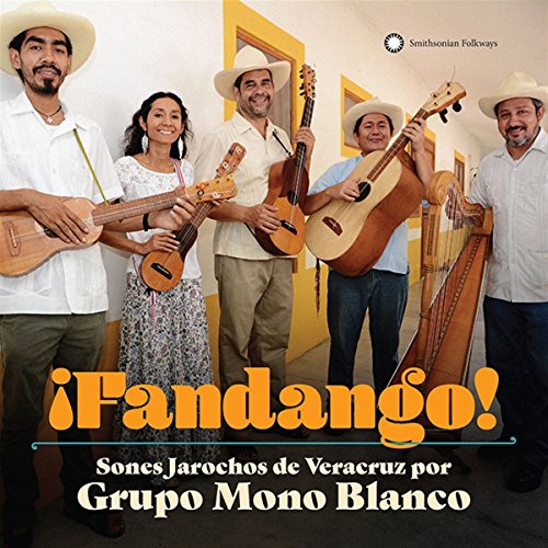 "CD cover with five musicians in white hats holding stringed instruments."