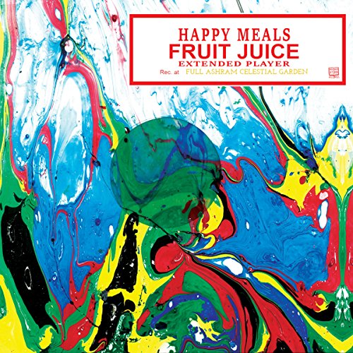 CD cover with abstract colorful paint swirls and “Happy Meals Fruit Juice” text.