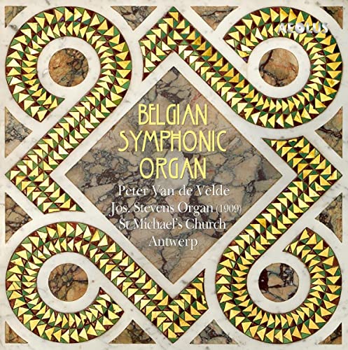 CD cover with geometric marble pattern and text: “Belgian Symphonic Organ”.