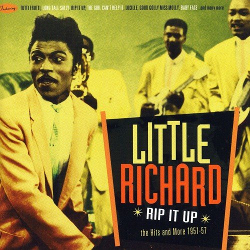 "Album cover featuring Little Richard and band, with title 'Rip It Up' in bold text."