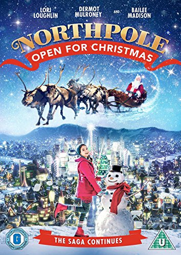 DVD cover for "Northpole: Open For Christmas" featuring Santa and a girl.
