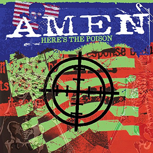 "Album cover with 'Amen' and 'Here's the Poison' text, featuring a target symbol."