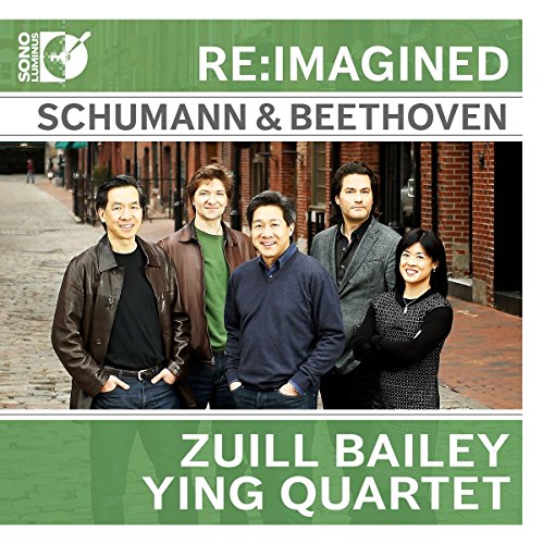 "CD cover featuring the Ying Quartet standing together on a cobblestone street."