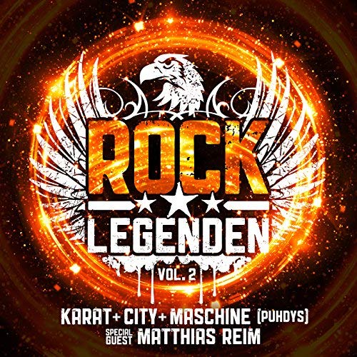 CD cover for “Rock Legenden Vol. 2” with eagle and fiery design.