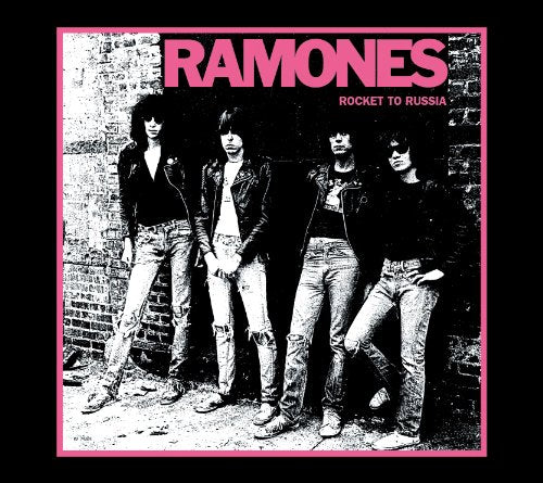 "CD case cover with black and white image of the Ramones band members."