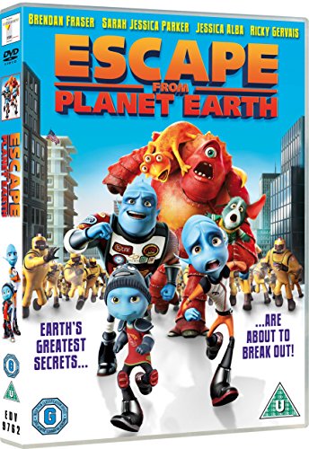 DVD cover art for Escape From Planet Earth featuring animated alien characters in a city.