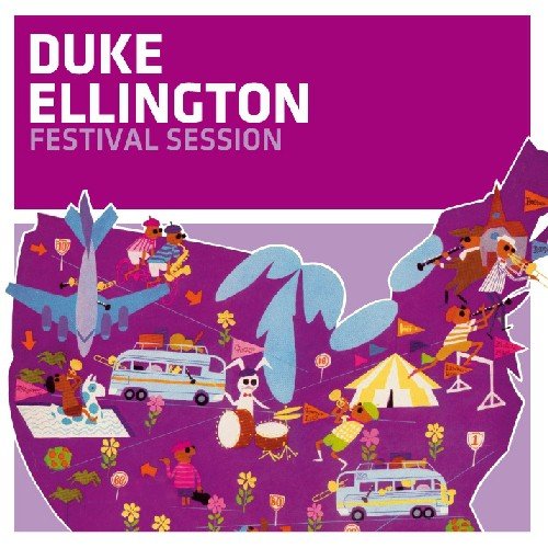 "Duke Ellington Festival Session" CD cover with cartoon musicians at a festival.