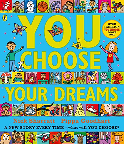"Children's book cover with 'You Choose Your Dreams' in yellow on a blue background."