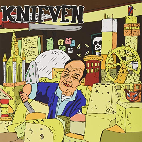 Album cover for Knifven with cartoon illustration of a man and knife.