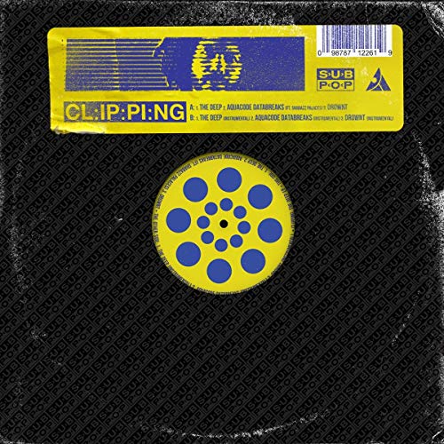 Yellow vinyl record cover with distorted face and circular pattern.