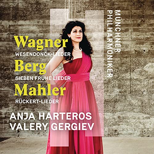 "CD cover featuring a woman in a red dress against a stone background."