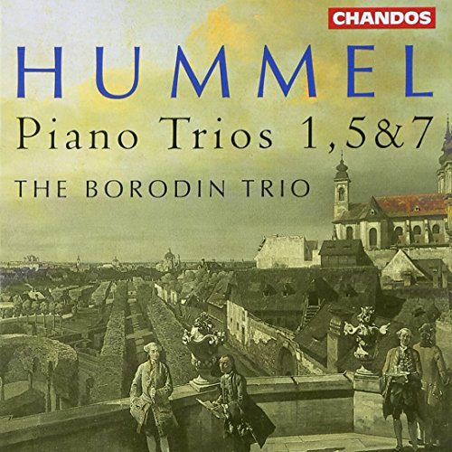 CD cover featuring a painting of a city landscape and the text Hummel Piano Trios.