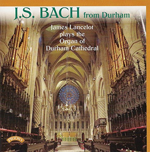 CD cover: Durham Cathedral organ pipes and interior, text “J.S. Bach”.