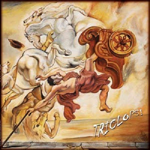 A CD album cover featuring a man being dragged by horses, titled "Triclops!".