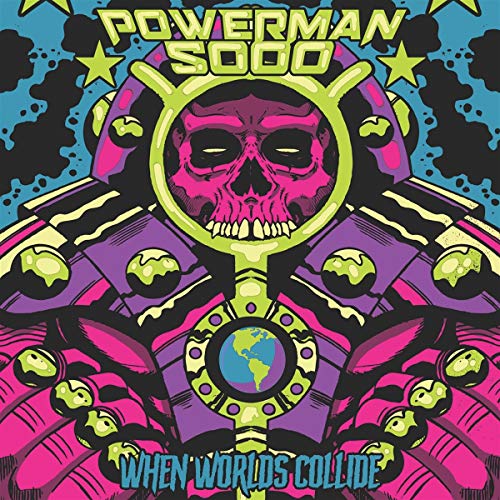 Powerman 5000 album cover: skull in a space helmet, psychedelic colors.