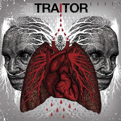 "Eyes of a Traitor album cover with red heart and twin faces."