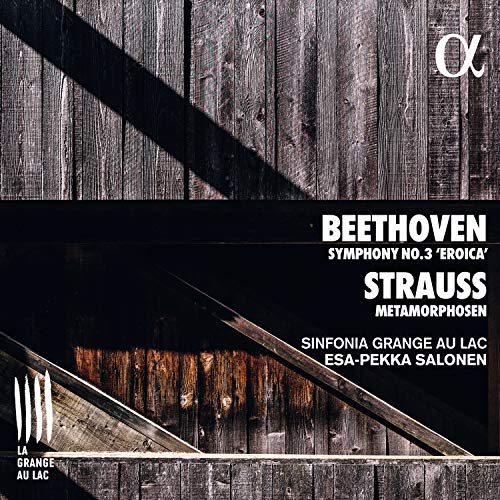 CD cover featuring Beethoven and Strauss, with a dark wooden background.