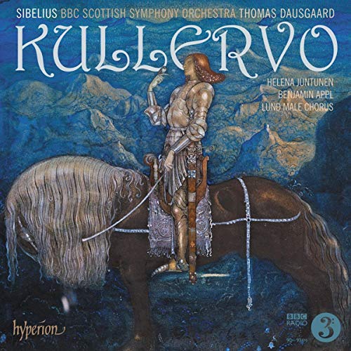 "Kullervo" CD cover featuring a medieval warrior on horseback against a blue background.