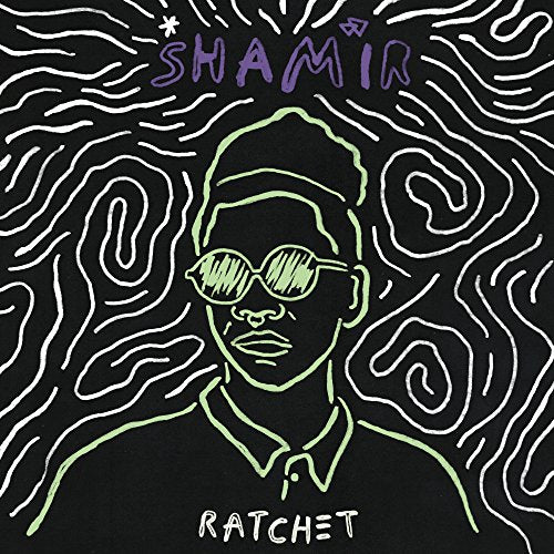 Album cover for Shamir’s “Ratchet” featuring illustrated portrait with sunglasses.