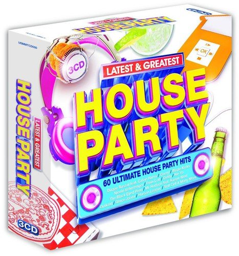 "White CD box set with 'House Party' title and party-themed graphics."