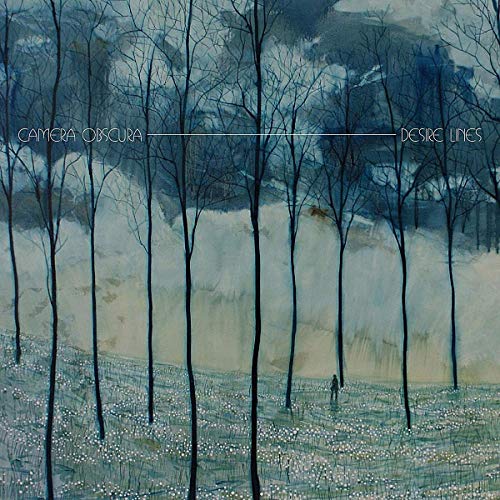 Painted forest scene with a lone figure, album cover for Camera Obscura.