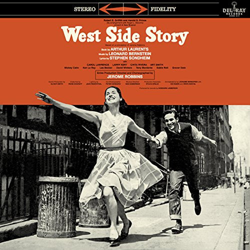 West Side Story" vinyl record cover with dancers in a city street.