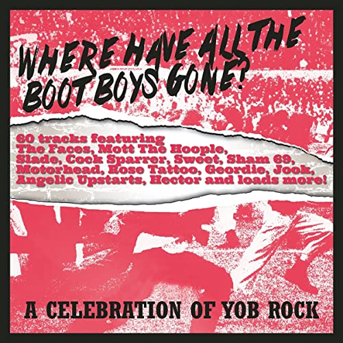 CD cover with red and white text, featuring band names and a torn paper effect.