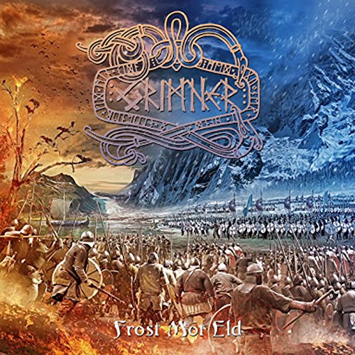 "Album cover art depicting a battle scene with warriors and Viking-inspired logo."