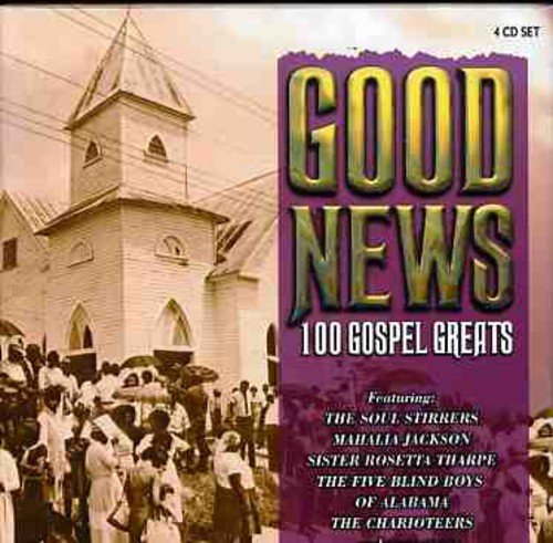 "CD cover with 'Good News' title, church image, and crowd of people."