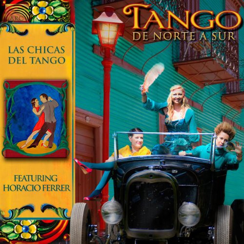 "Album cover with vintage car, three people, and 'Tango de Norte a Sur' title."