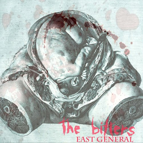 Sketch of a baby in unsettling pose with blood splatters, album cover.
