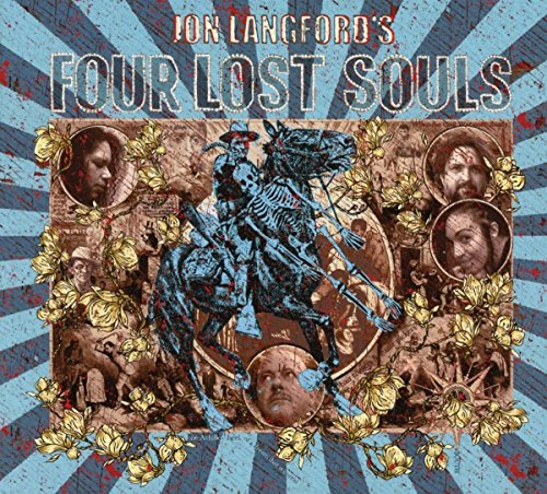 "Album cover for 'Four Lost Souls' by Jon Langford, featuring a skeleton on horseback."