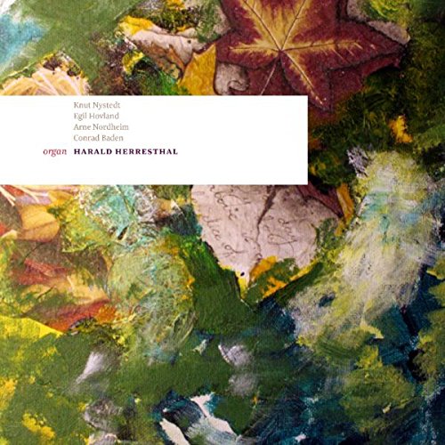 "CD cover with abstract green and yellow painting and white text box."